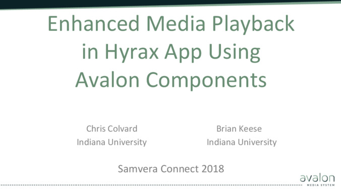 Enhanced media playback in a Hyrax app using Avalon components Thumbnail