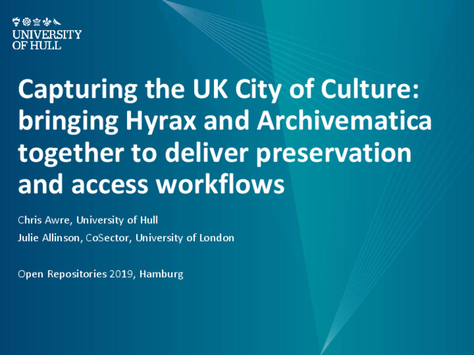 <span itemprop="name">Capturing the UK City of Culture: bringing Hyrax and Archivematica together to deliver preservation and access workflows</span>